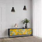 YELLOW CHINOISERIE 3-Door TV Stand in Black Finish