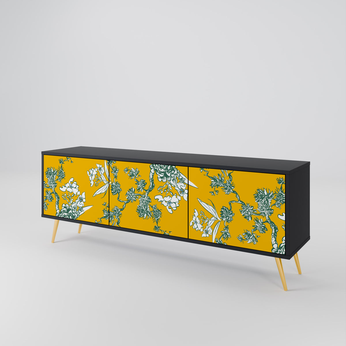 YELLOW CHINOISERIE TV-bänk med 3 dörrar
