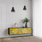 YELLOW CHINOISERIE 3-Door TV Stand in Black Finish