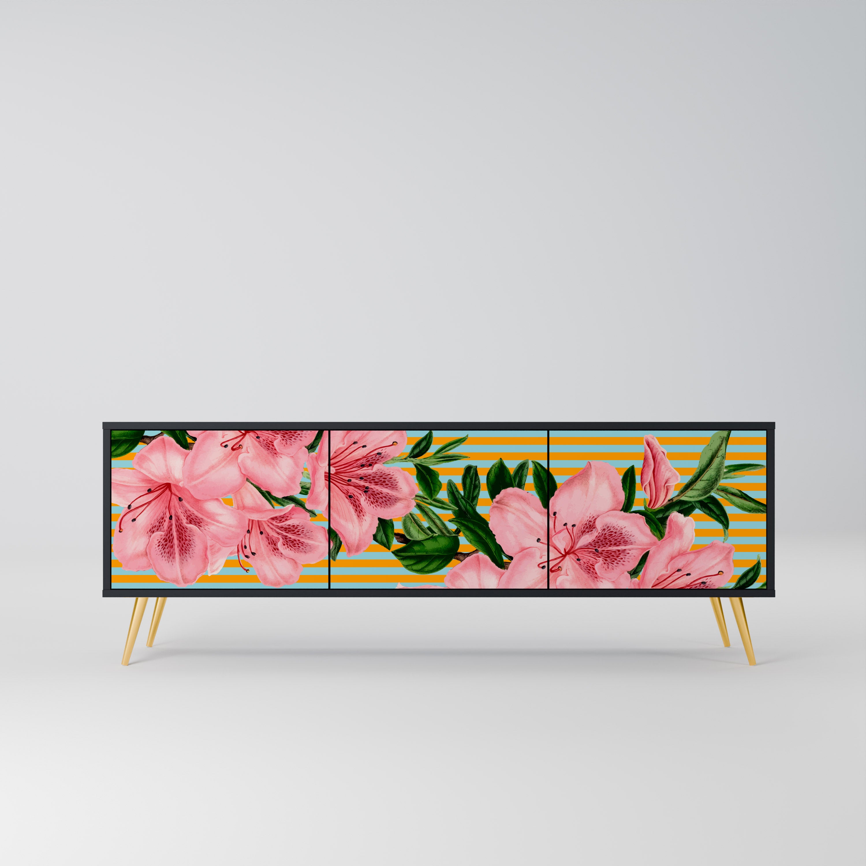 FRAGILE BEAUTY 3-dörrars TV-bänk i svart finish