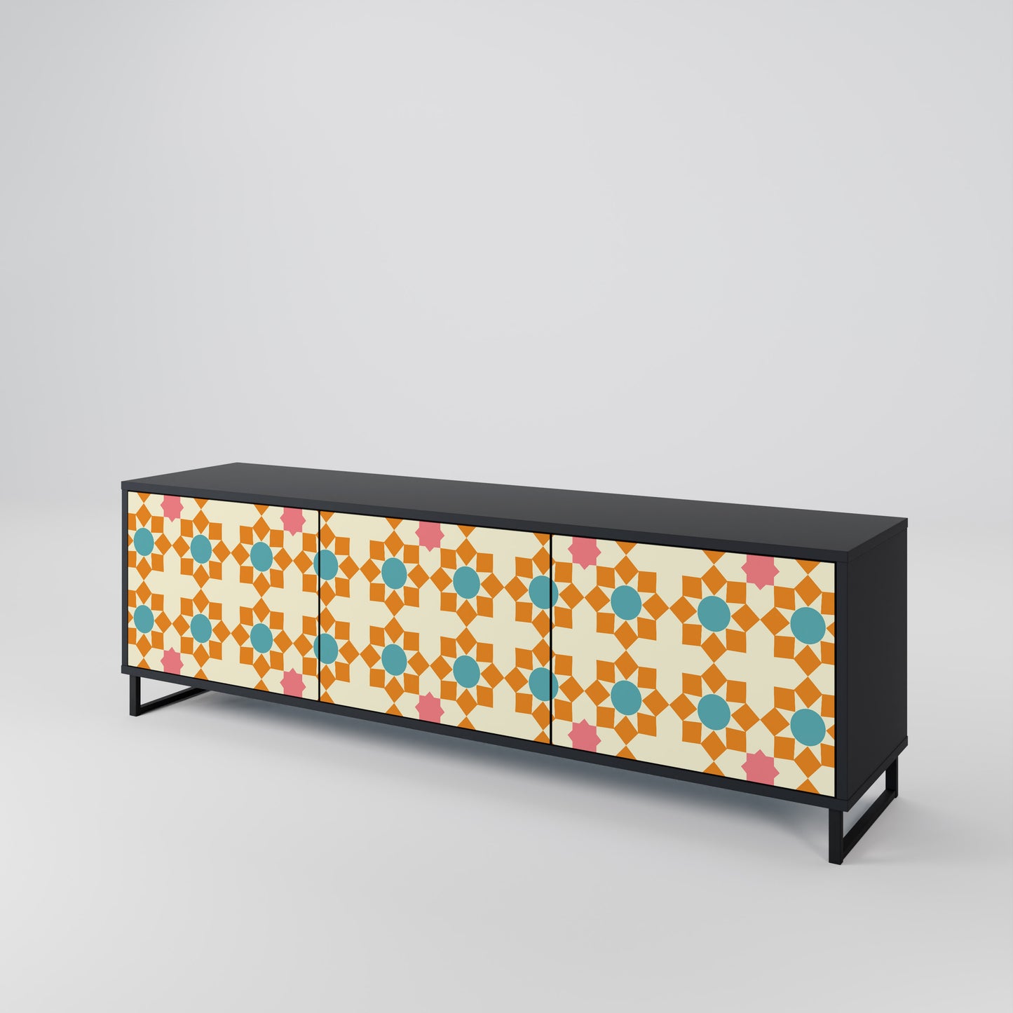 FLORAL DECOR 3-dörrars TV-bänk i svart finish