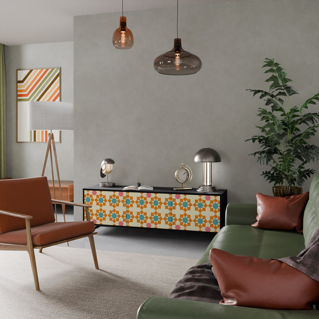 FLORAL DECOR 3-dörrars TV-bänk i svart finish