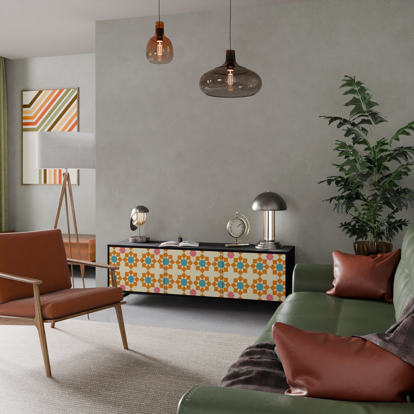 FLORAL DECOR 3-dörrars TV-bänk i svart finish