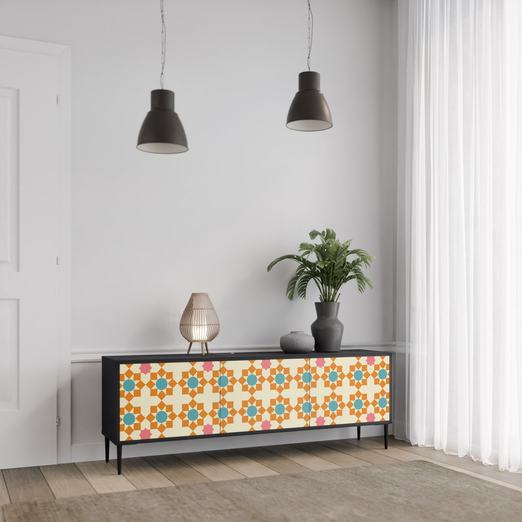 FLORAL DECOR 3-dörrars TV-bänk i svart finish