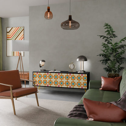 FLORAL DECOR 3-dörrars TV-bänk i svart finish