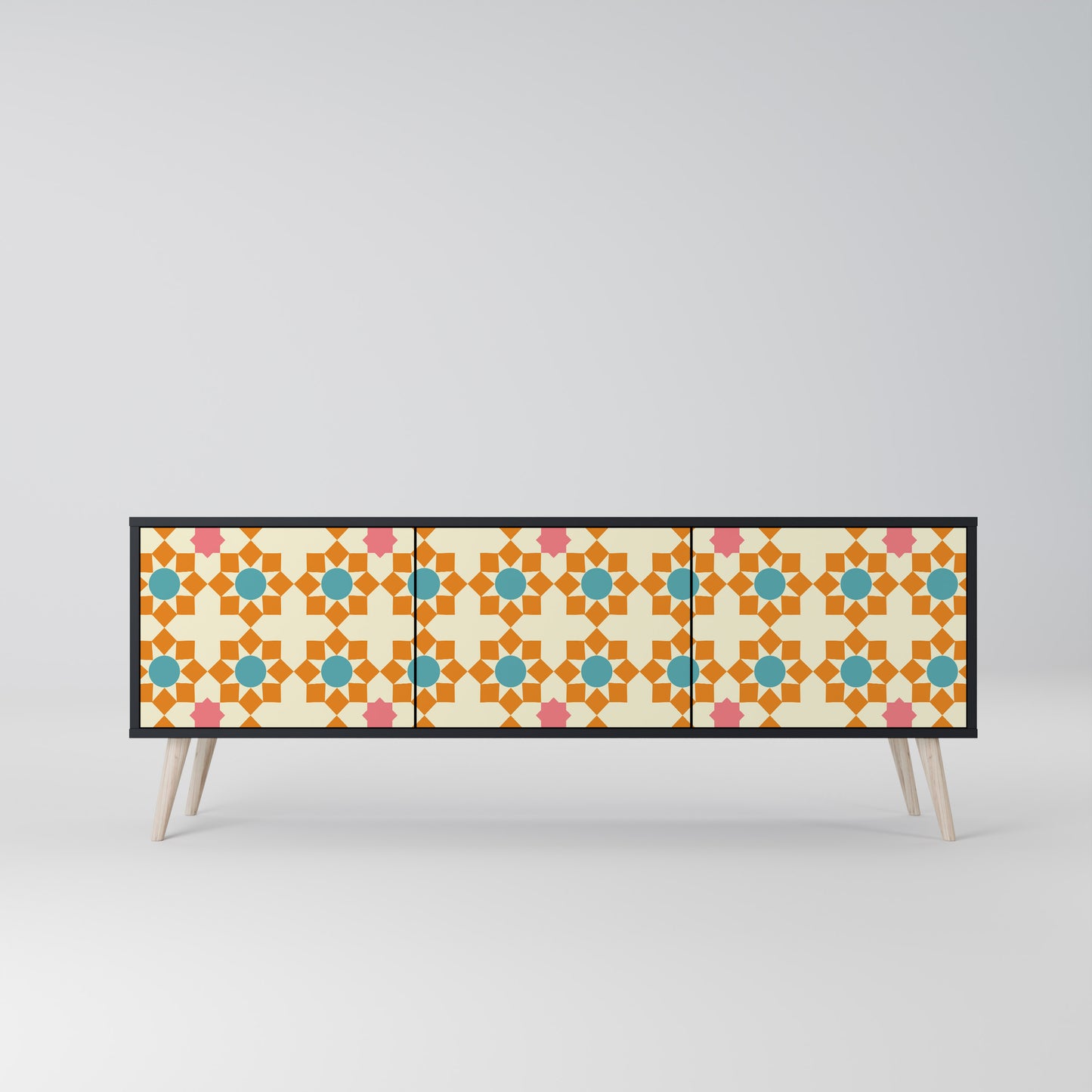 FLORAL DECOR 3-dörrars TV-bänk i svart finish