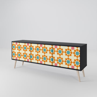 FLORAL DECOR 3-dörrars TV-bänk i svart finish
