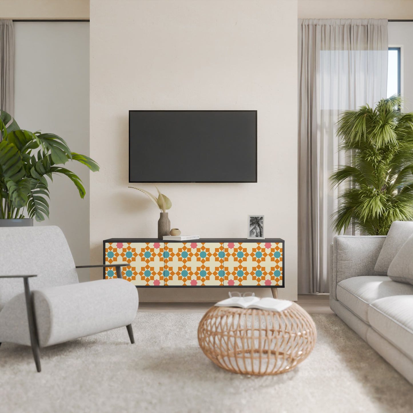 FLORAL DECOR 3-dörrars TV-bänk i svart finish