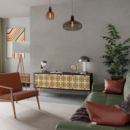 FLORAL DECOR 3-dörrars TV-bänk i svart finish