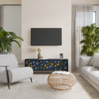 FLOWERS ON NAVY BLUE 3-Door TV Stand in Black Finish