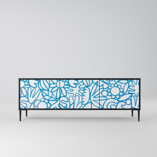 BLOOMY MORNING 3-Door TV Stand in Black Finish