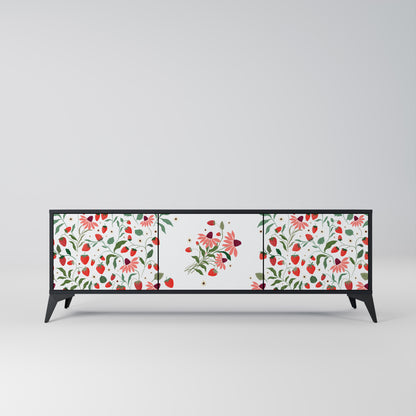 BLOMMOR OCH JORDGUBBAR 3-dörrars TV-bänk i svart finish
