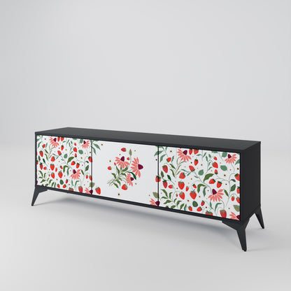 BLOMMOR OCH JORDGUBBAR 3-dörrars TV-bänk i svart finish