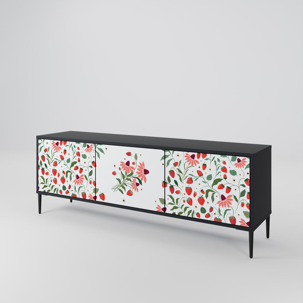 BLOMMOR OCH JORDGUBBAR 3-dörrars TV-bänk i svart finish