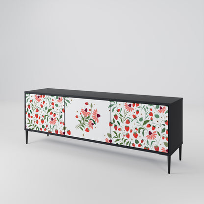 BLOMMOR OCH JORDGUBBAR 3-dörrars TV-bänk i svart finish