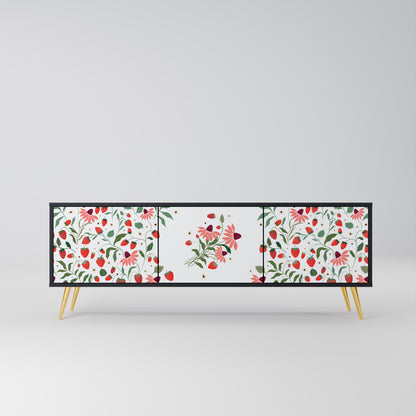 BLOMMOR OCH JORDGUBBAR 3-dörrars TV-bänk i svart finish