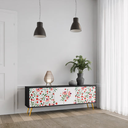 BLOMMOR OCH JORDGUBBAR 3-dörrars TV-bänk i svart finish