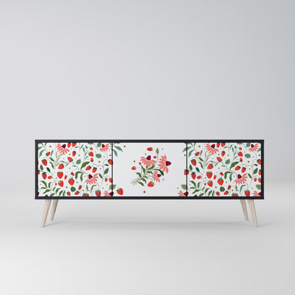 BLOMMOR OCH JORDGUBBAR 3-dörrars TV-bänk i svart finish