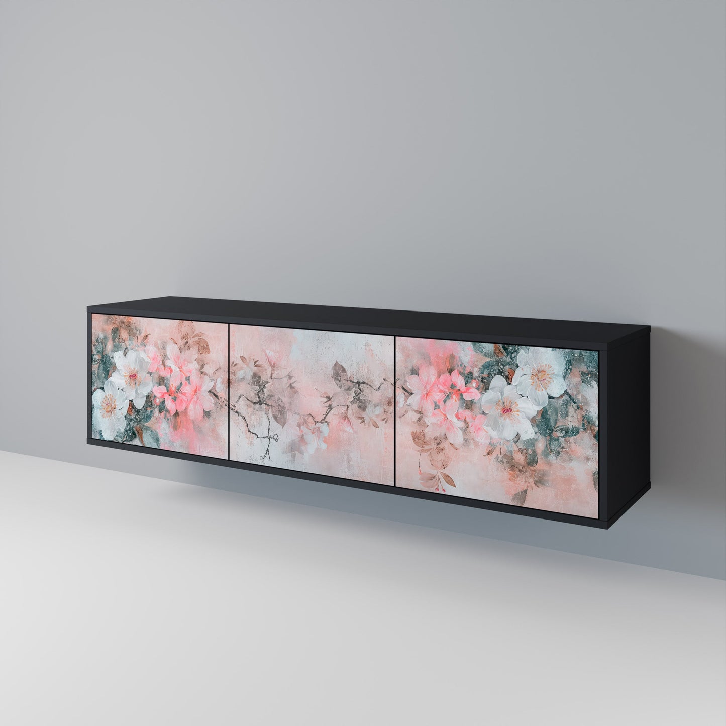 CHERRY BLOSSOM 3-dörrars TV-bänk i svart finish