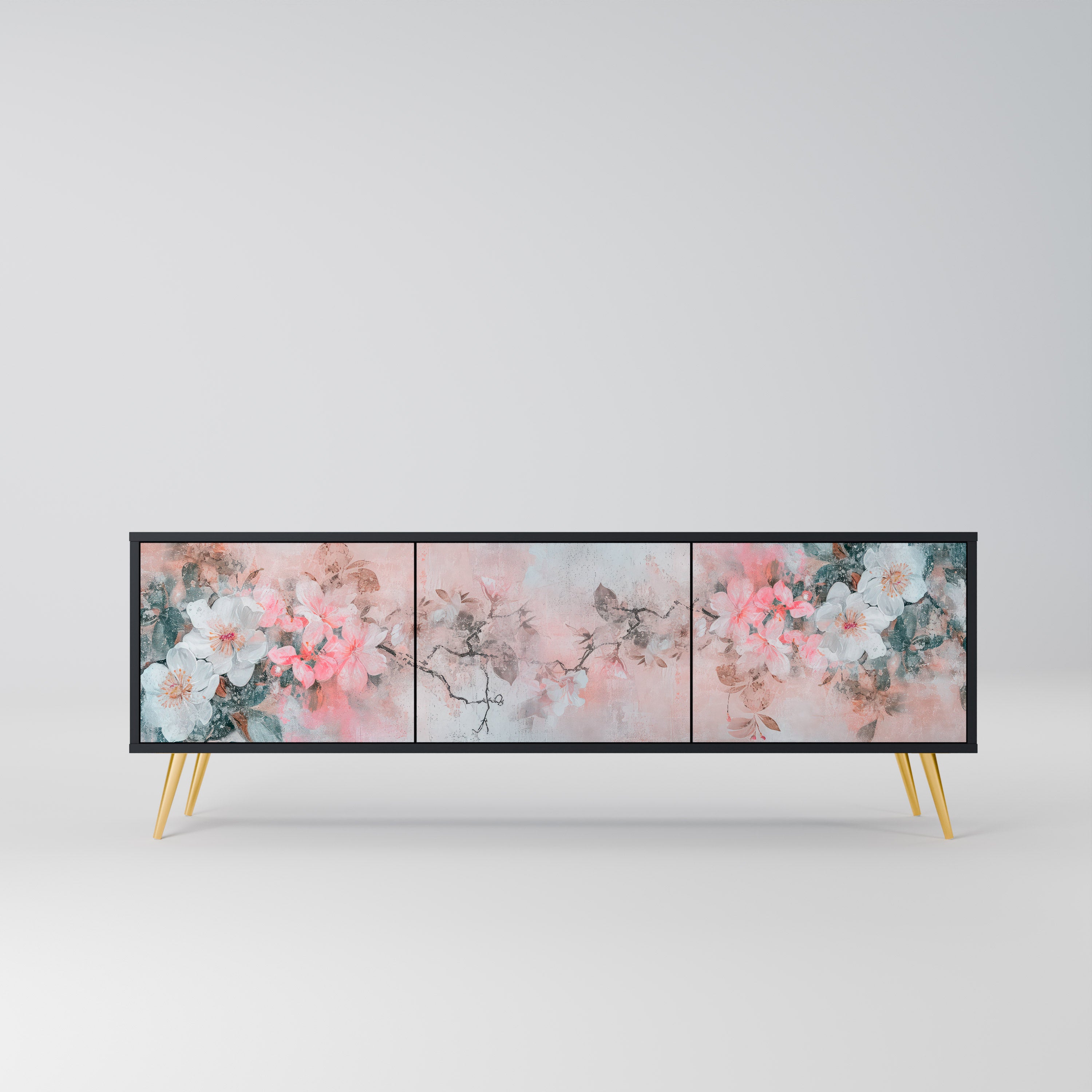 CHERRY BLOSSOM 3-dörrars TV-bänk i svart finish
