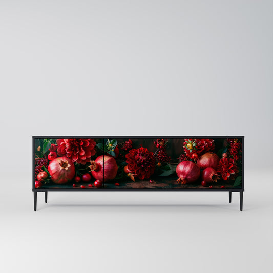 DAHLIAS AND POMEGRANATES 3-Door TV Stand in Black Finish