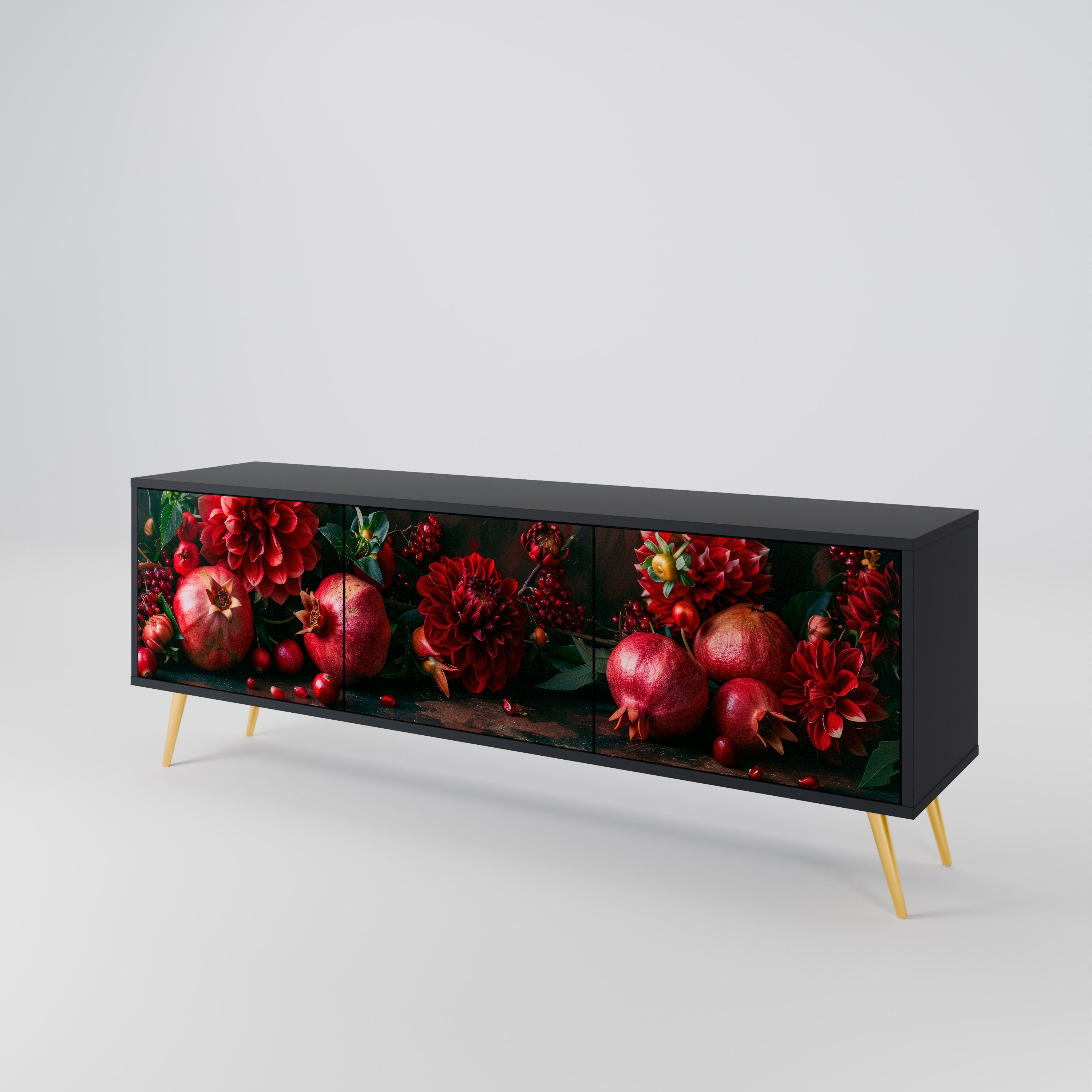 DAHLIAS AND POMEGRANATES 3-Door TV Cabinet