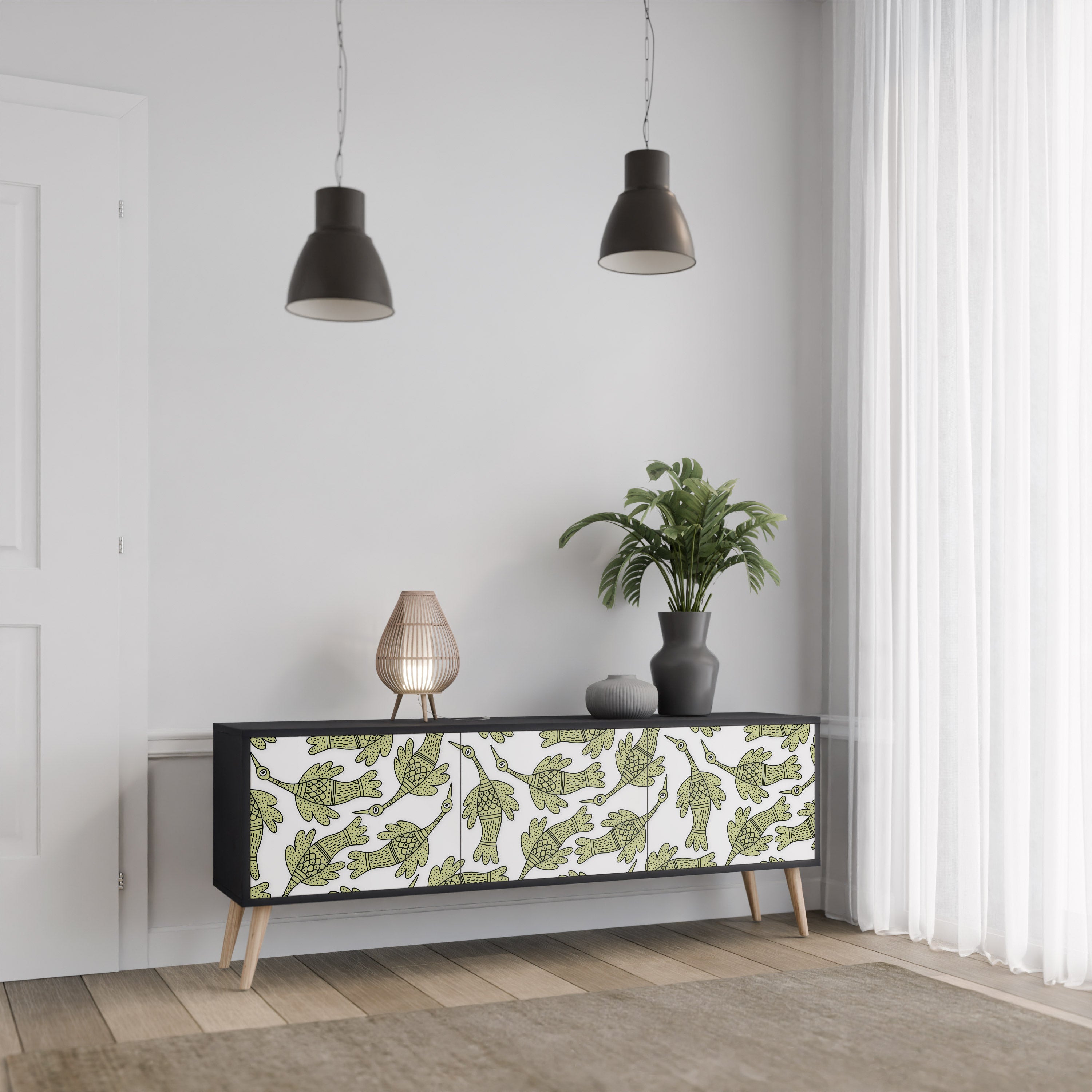 SEEDLING SONGBIRD 3-dörrars TV-bänk i svart finish