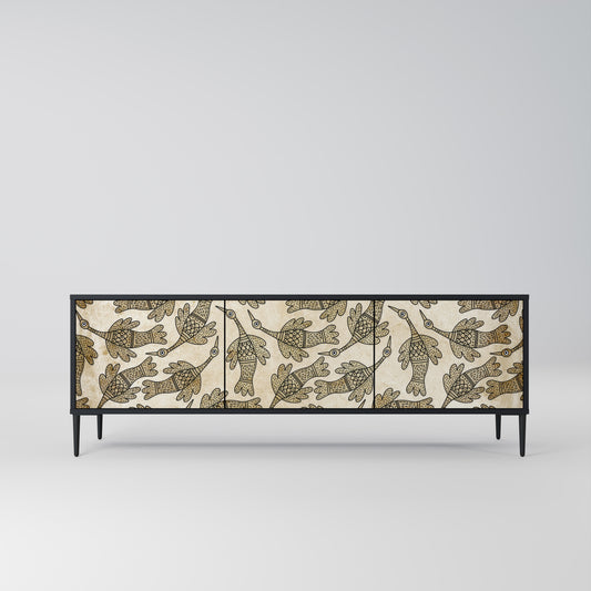 ALMONDINE SONGBIRD 3-Door TV Stand in Black Finish