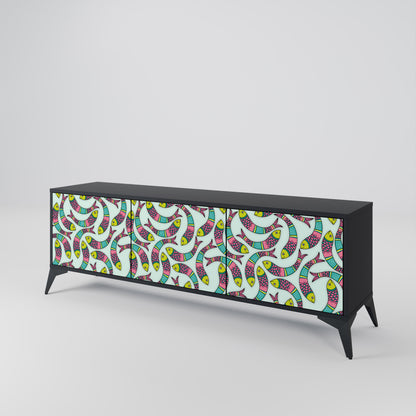 INDIAN FISH 3-Door TV Stand in Black Finish