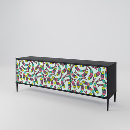 INDIAN FISH 3-Door TV Stand in Black Finish