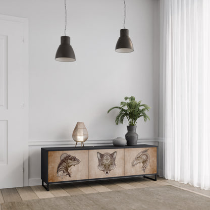 STEAMPUNK CLAN 3-Door TV Stand in Black Finish