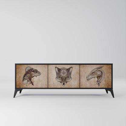STEAMPUNK CLAN 3-Door TV Stand in Black Finish