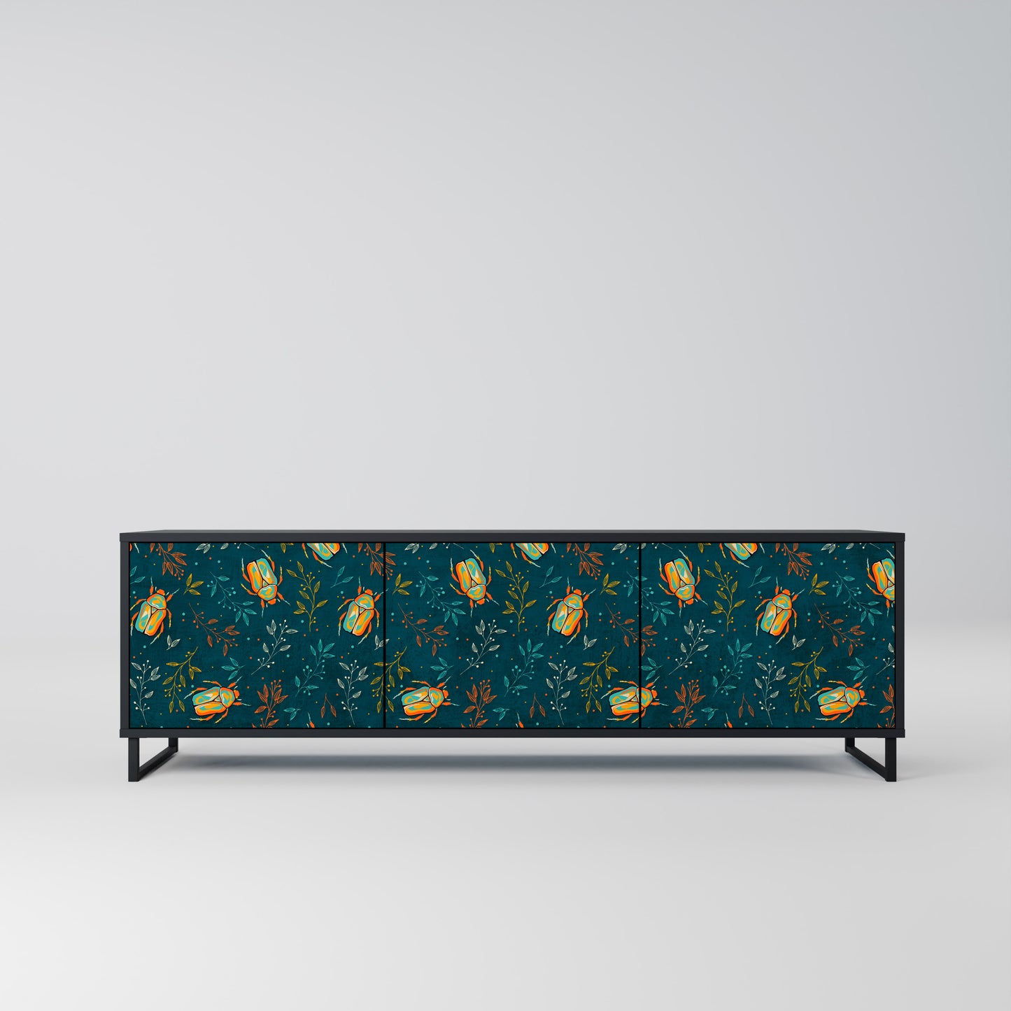AUTUMN INSECTS 3-Door TV Stand in Black Finish