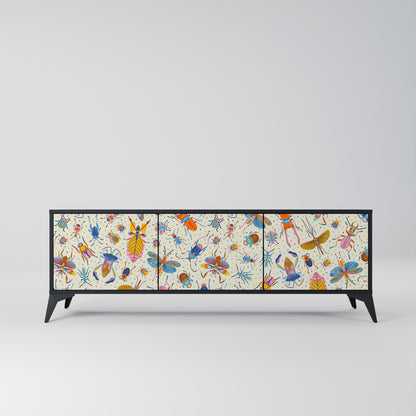 COLORFUL INSECTS 3-Door TV Stand in Black Finish