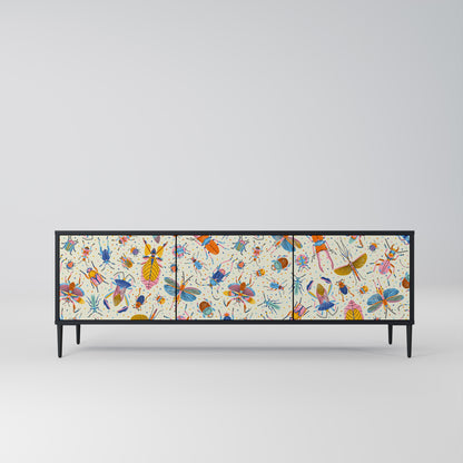 COLORFUL INSECTS 3-Door TV Stand in Black Finish