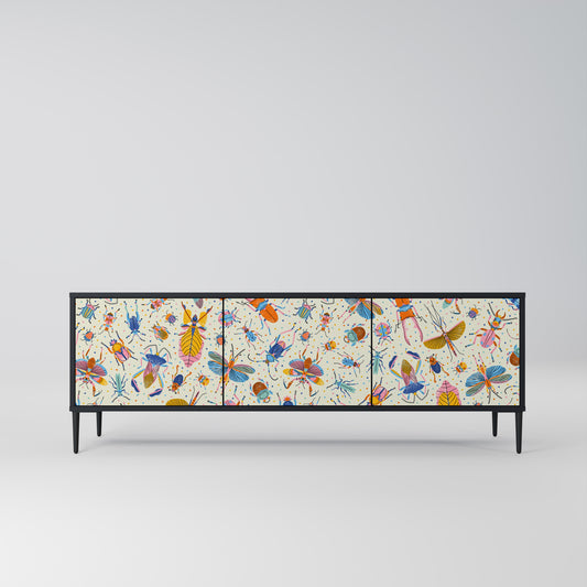 COLORFUL INSECTS 3-Door TV Stand in Black Finish