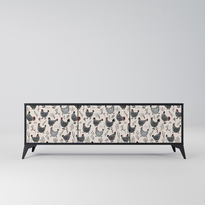 HAPPY HENS 3-Door TV Stand in Black Finish