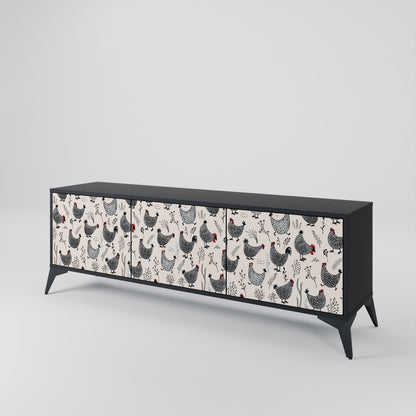 HAPPY HENS 3-Door TV Stand in Black Finish