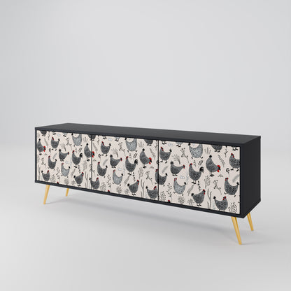 HAPPY HENS 3-Door TV Stand in Black Finish