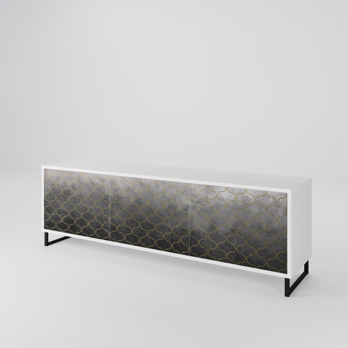 TESSELATED GRAYISH TV-bänk med 3 dörrar