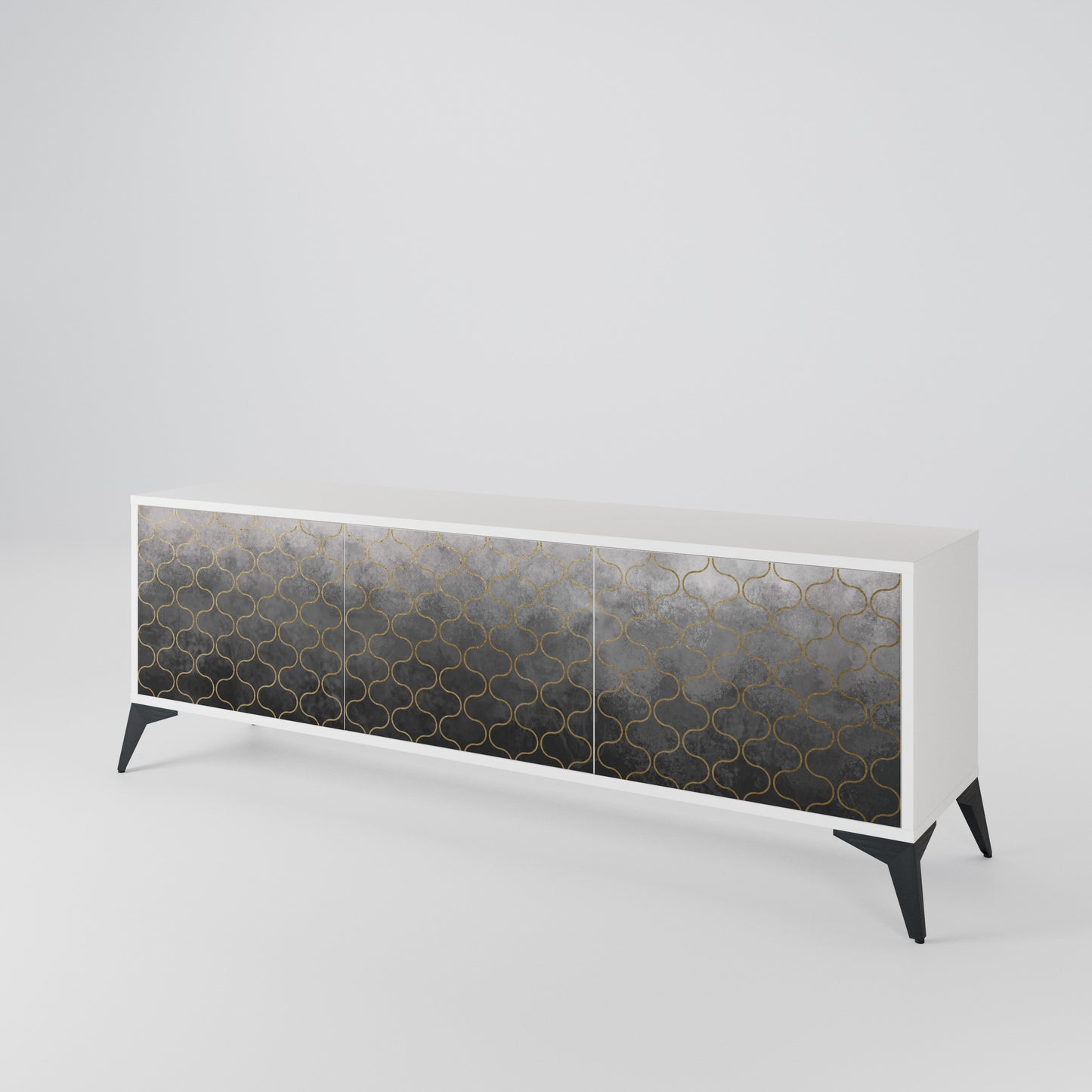 TESSELATED GRAYISH TV-bänk med 3 dörrar