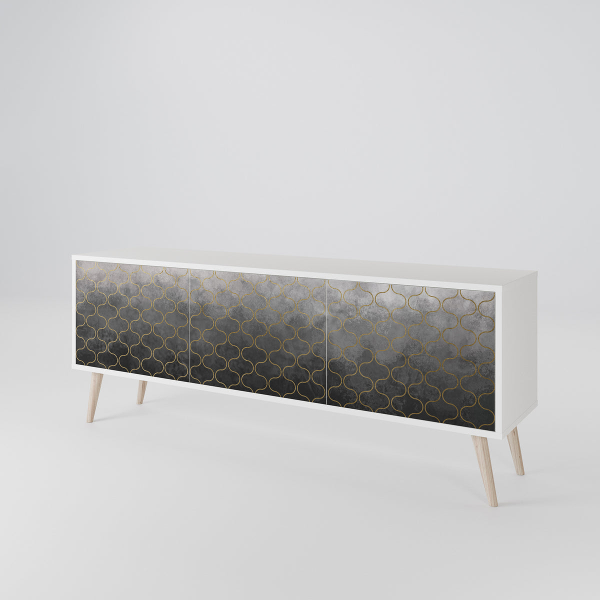TESSELATED GRAYISH TV-bänk med 3 dörrar