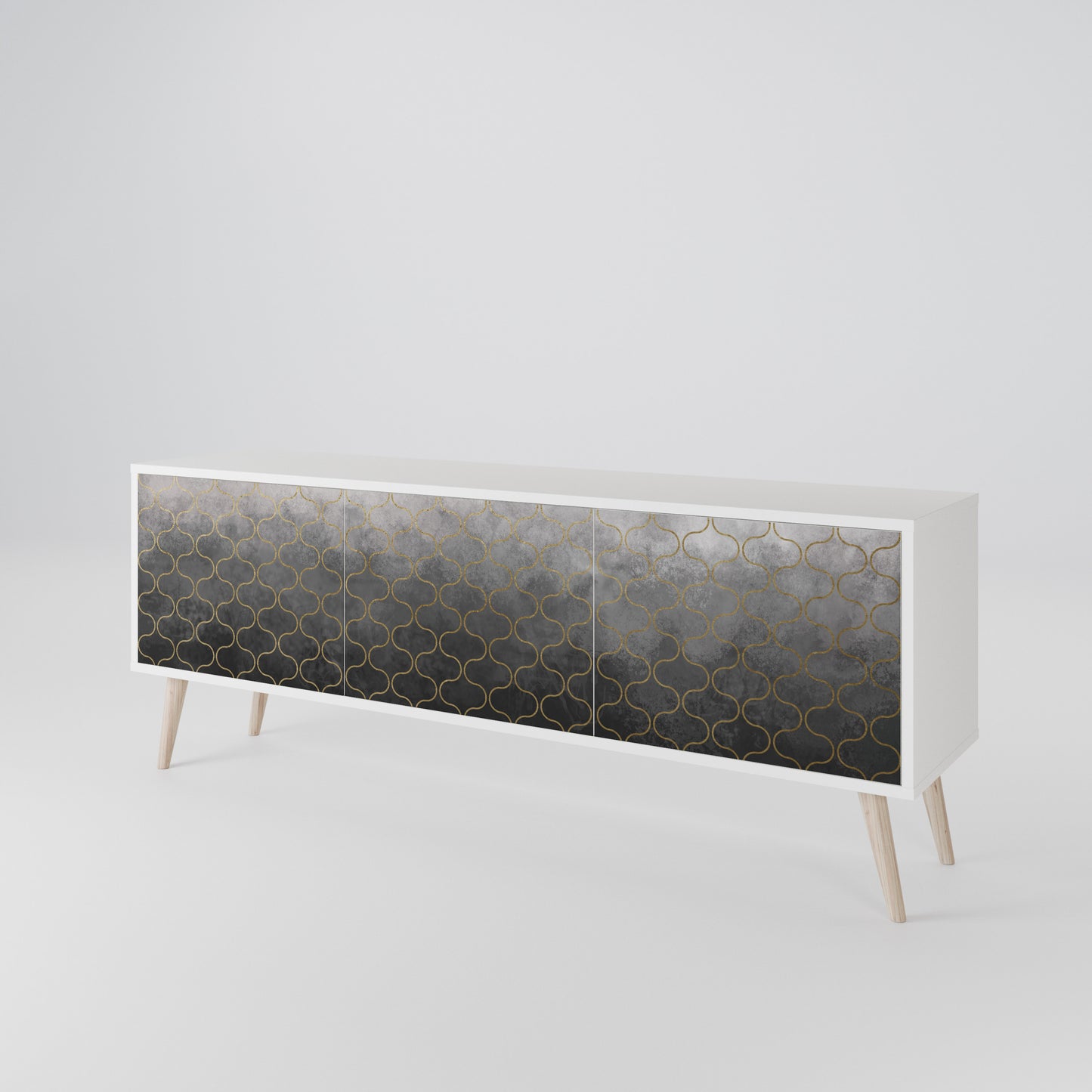 TESSELATED GRAYISH TV-bänk med 3 dörrar