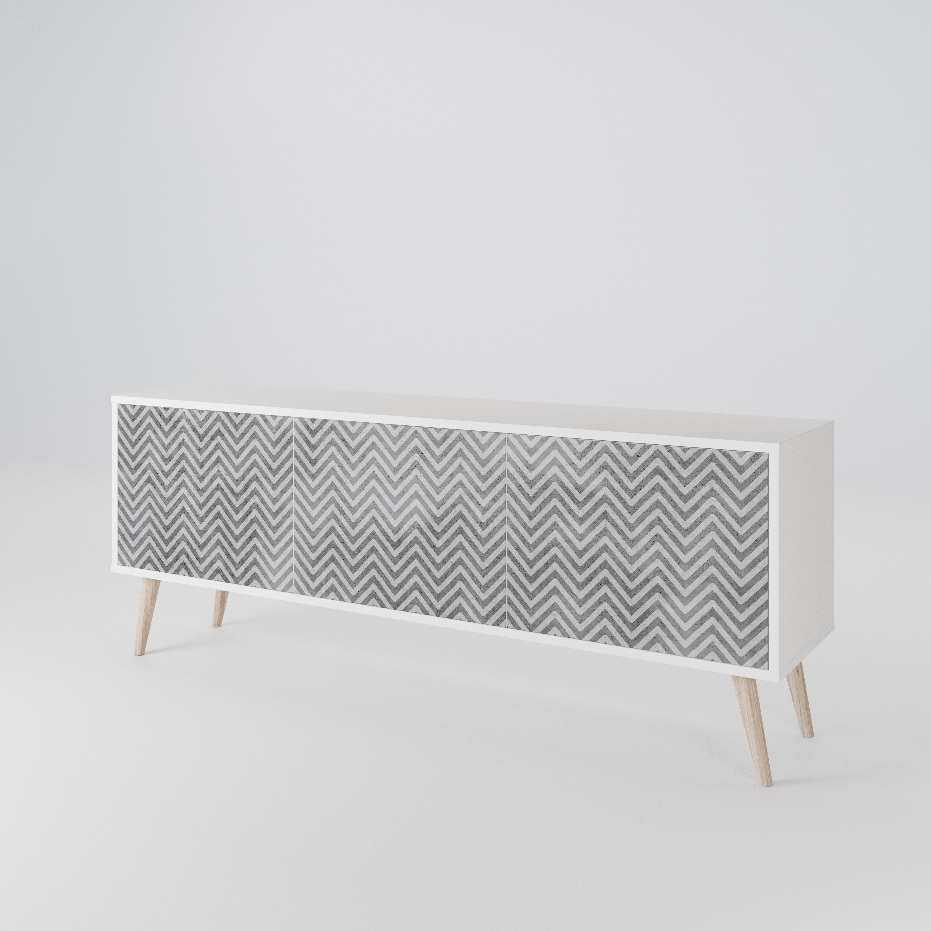 CONCRETE ZIG ZAG TV-bänk med 3 dörrar