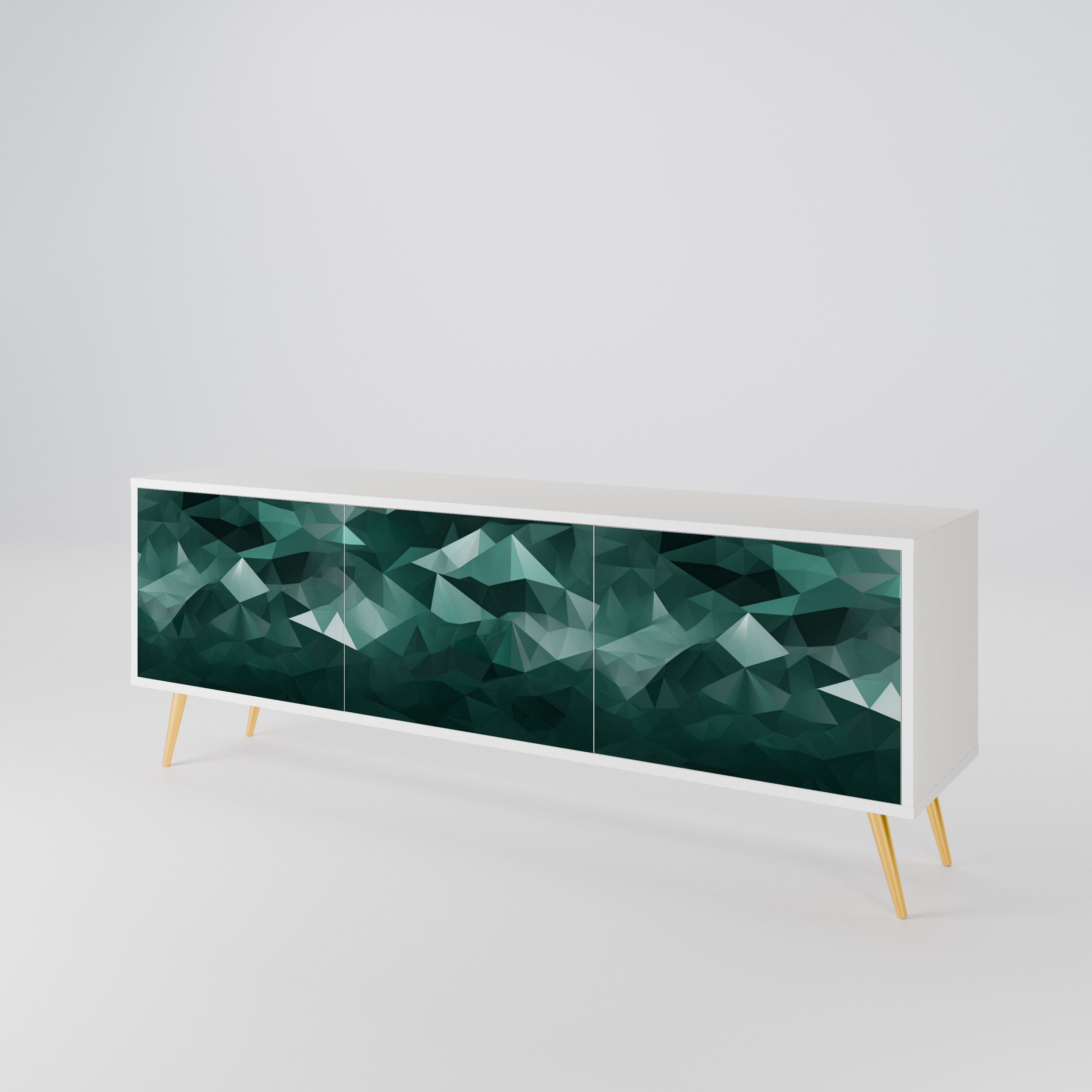 POLYGONAL FLOATING TV-bänk med 3 dörrar