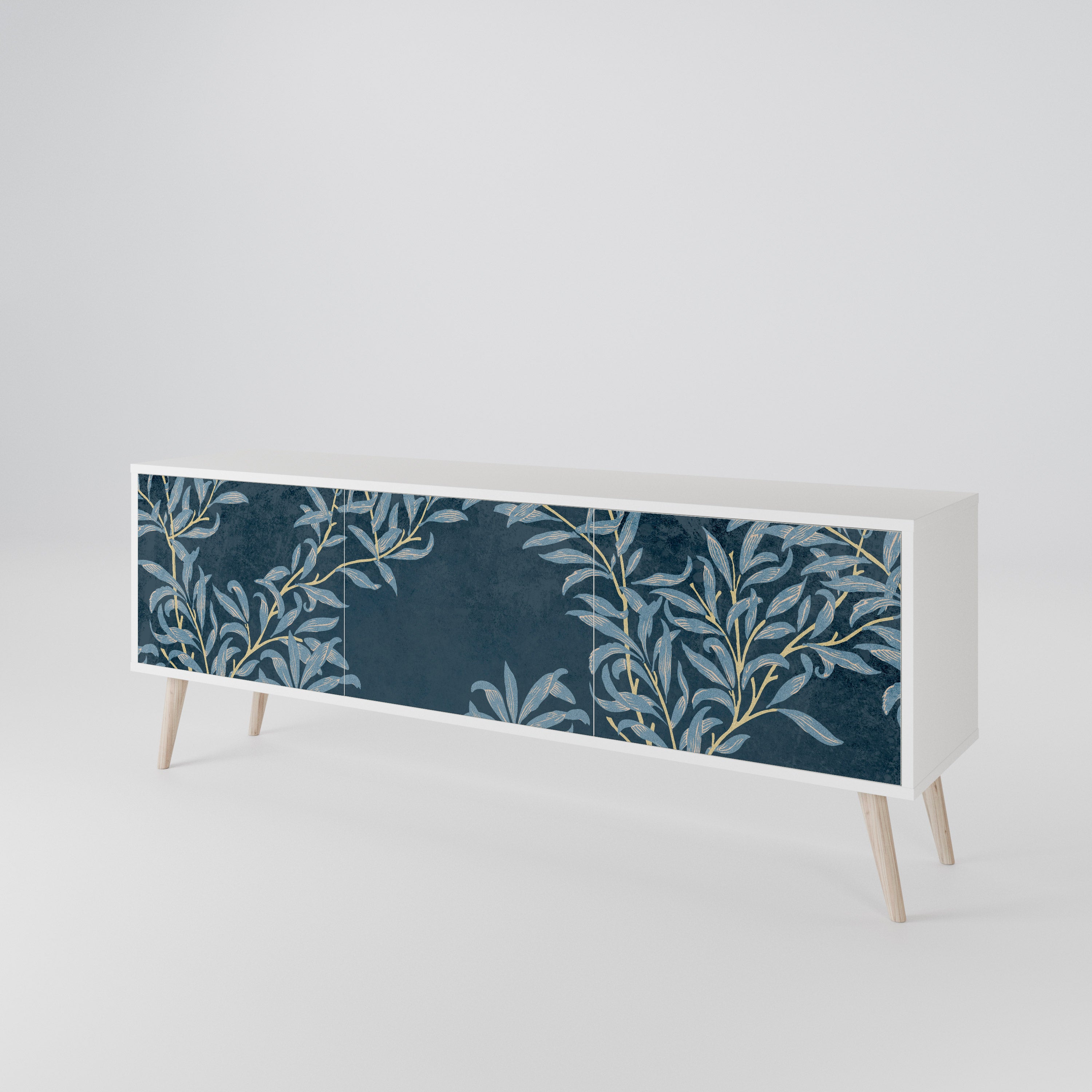 BLUE LEAVES TV-bänk med 3 dörrar