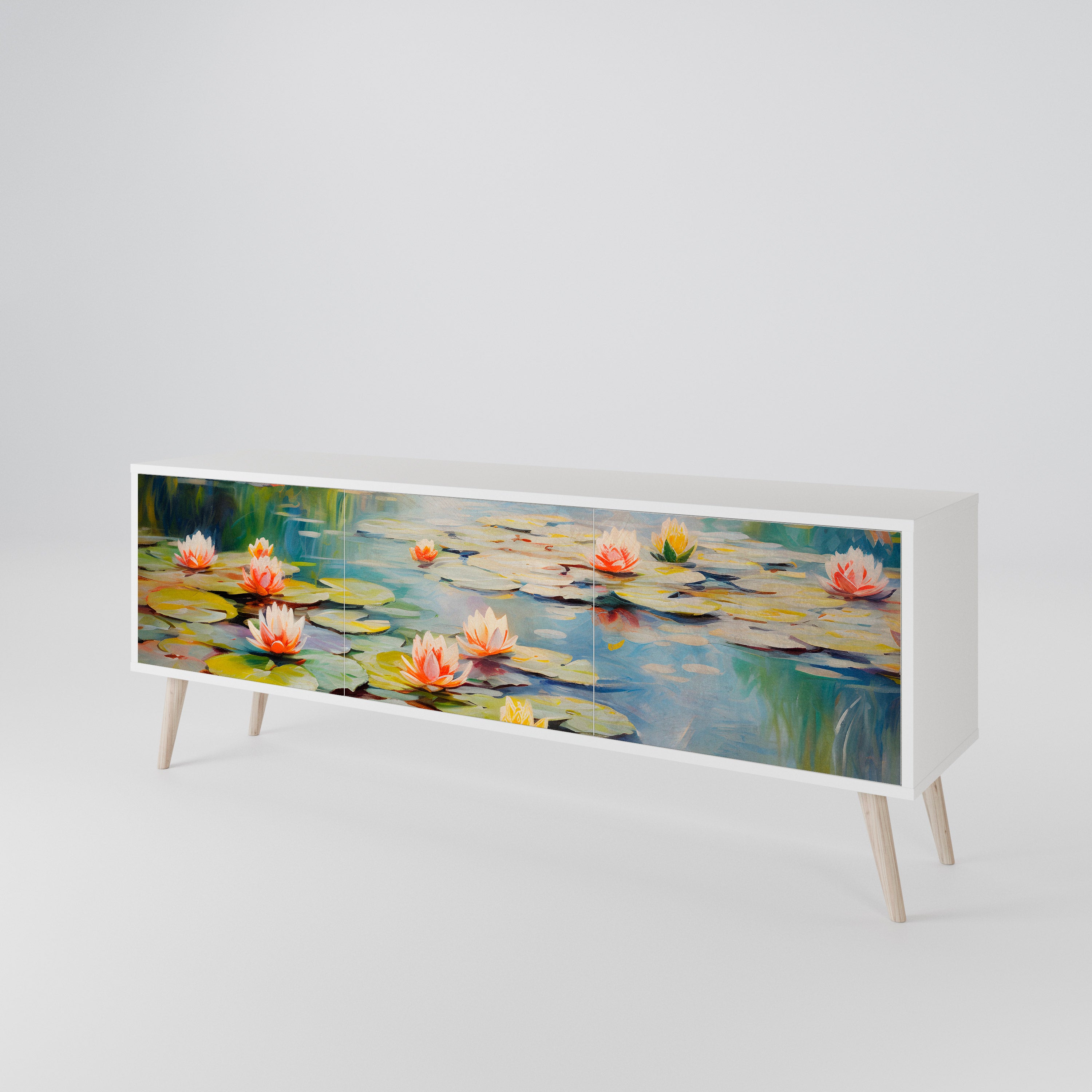 BLOOMING WATERS TV-bänk med 3 dörrar