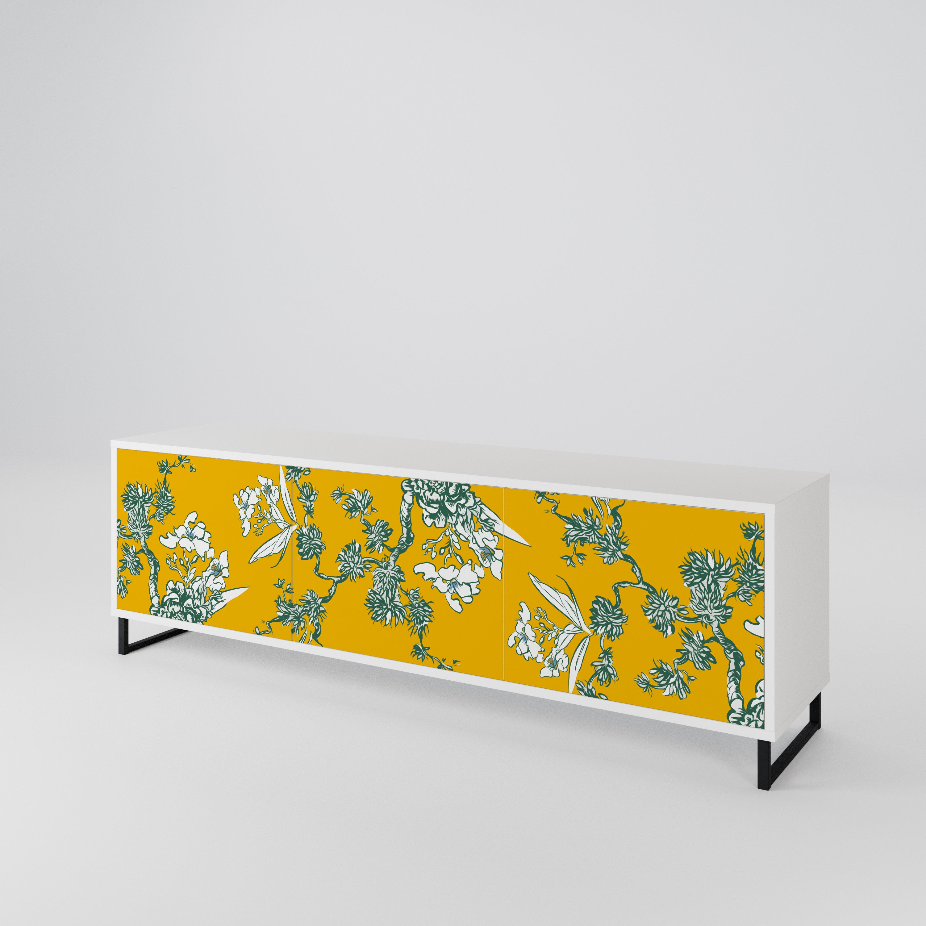 YELLOW CHINOISERIE 3-Door TV Cabinet