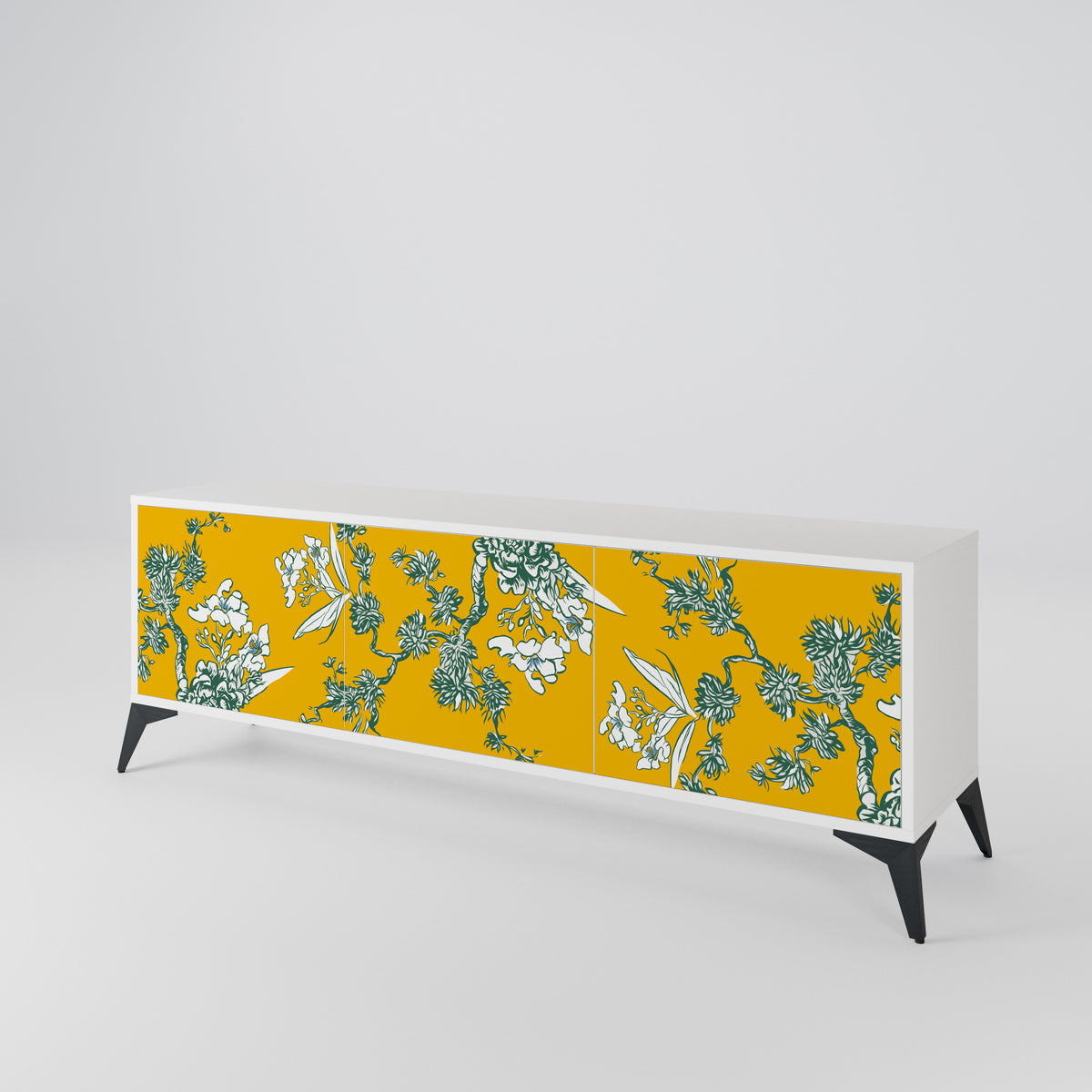 YELLOW CHINOISERIE TV-bänk med 3 dörrar
