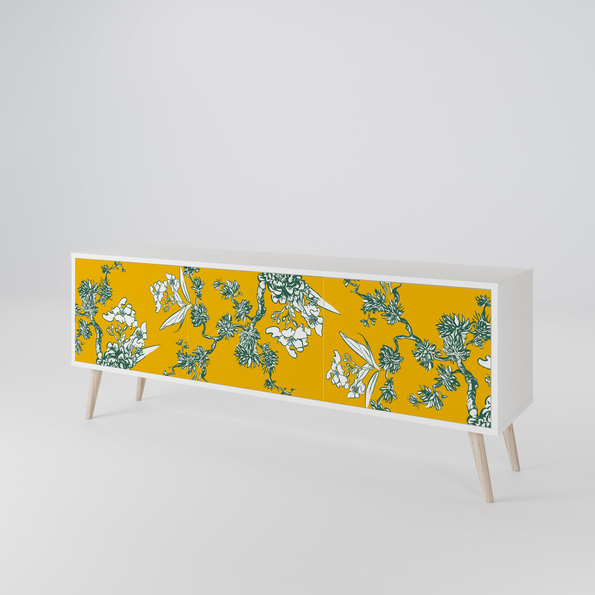 YELLOW CHINOISERIE TV-bänk med 3 dörrar
